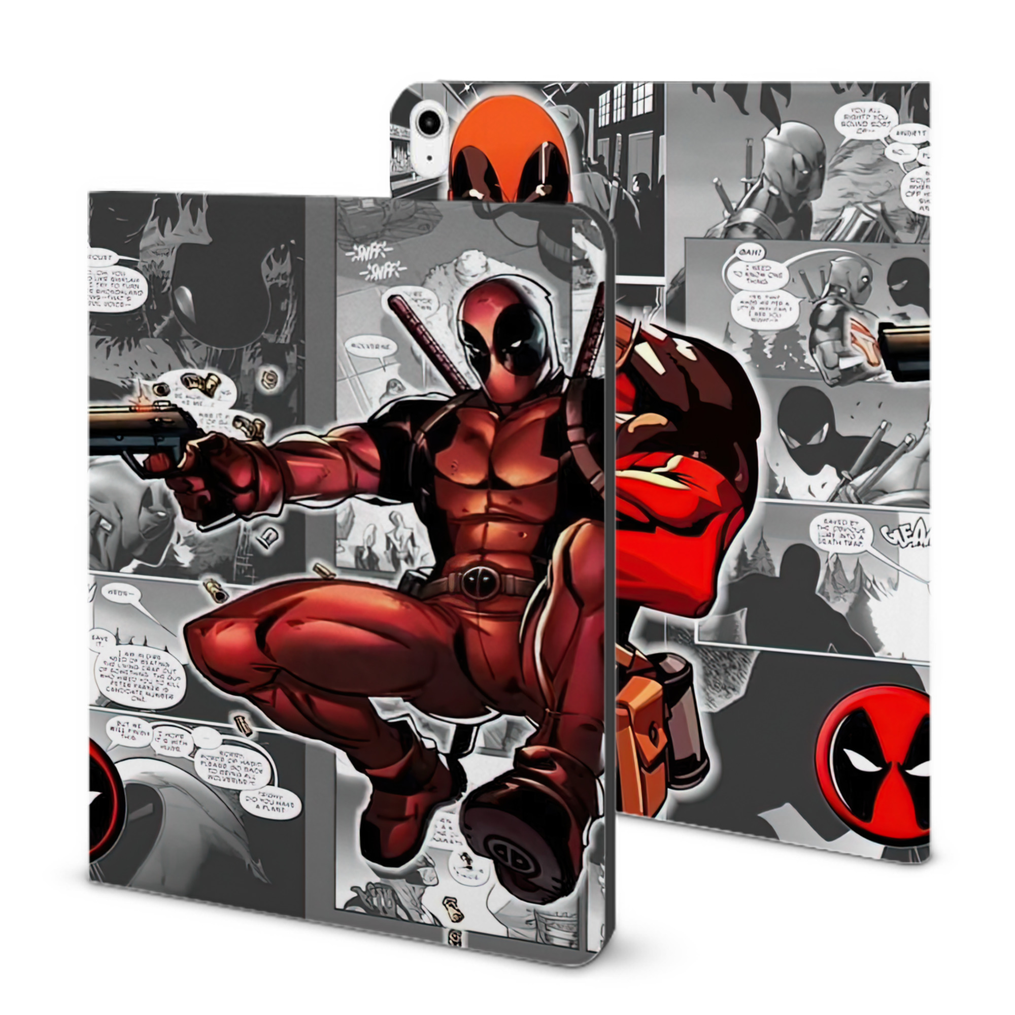 （画像用） Deadpool デッドプール IPadケース ペンホルダー付き ブックスタイルデザイン